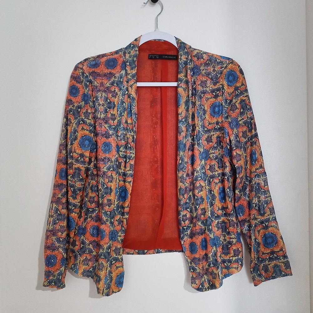 Zara basic shawl collar multicolor sequin blazer